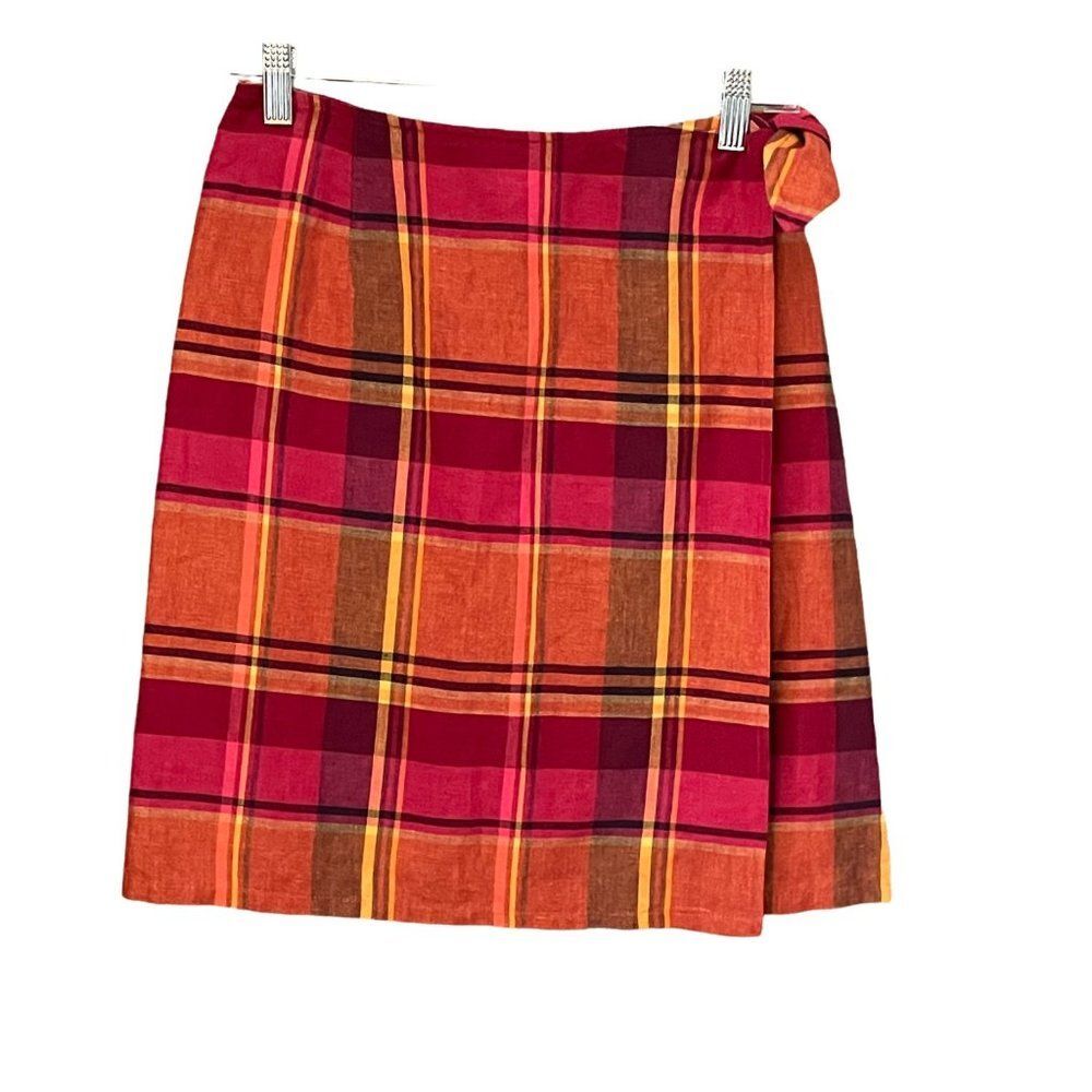 Talbots Plaid Wrap Skirt Linen Cotton Blend Petite 6p Academia Preppy Y2K